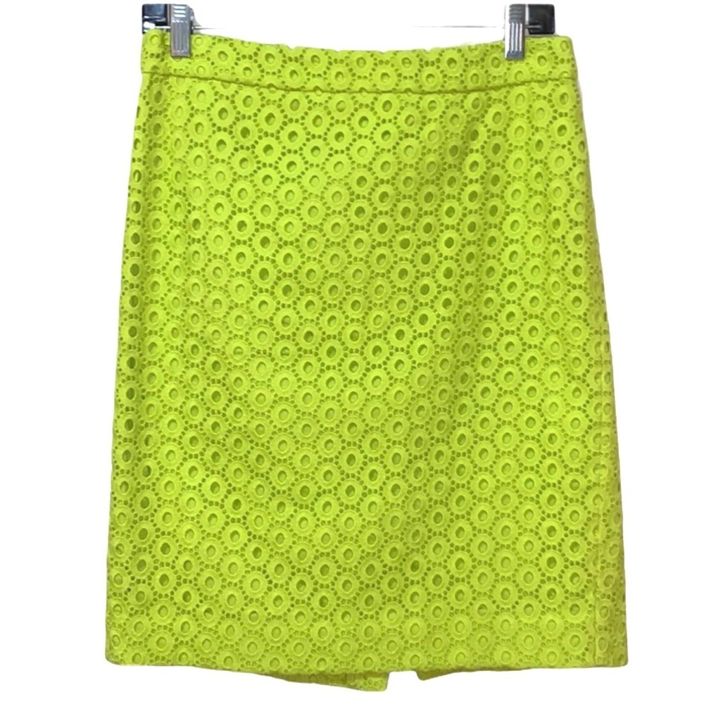 J. Crew Neon Lime Eyelet Pencil Skirt